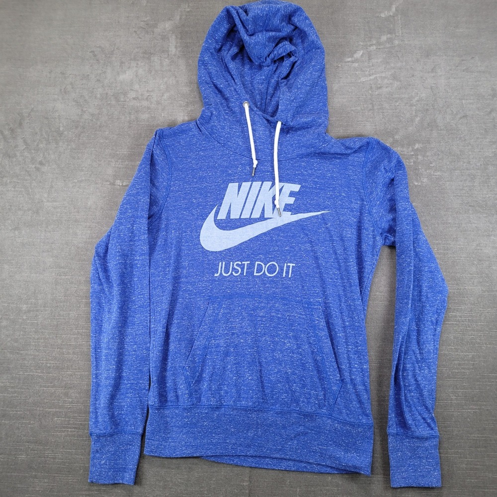Nike Y2K Womens‎ Medium Blue Heathered Just Do It Pullover Hoodie Sweatshirt